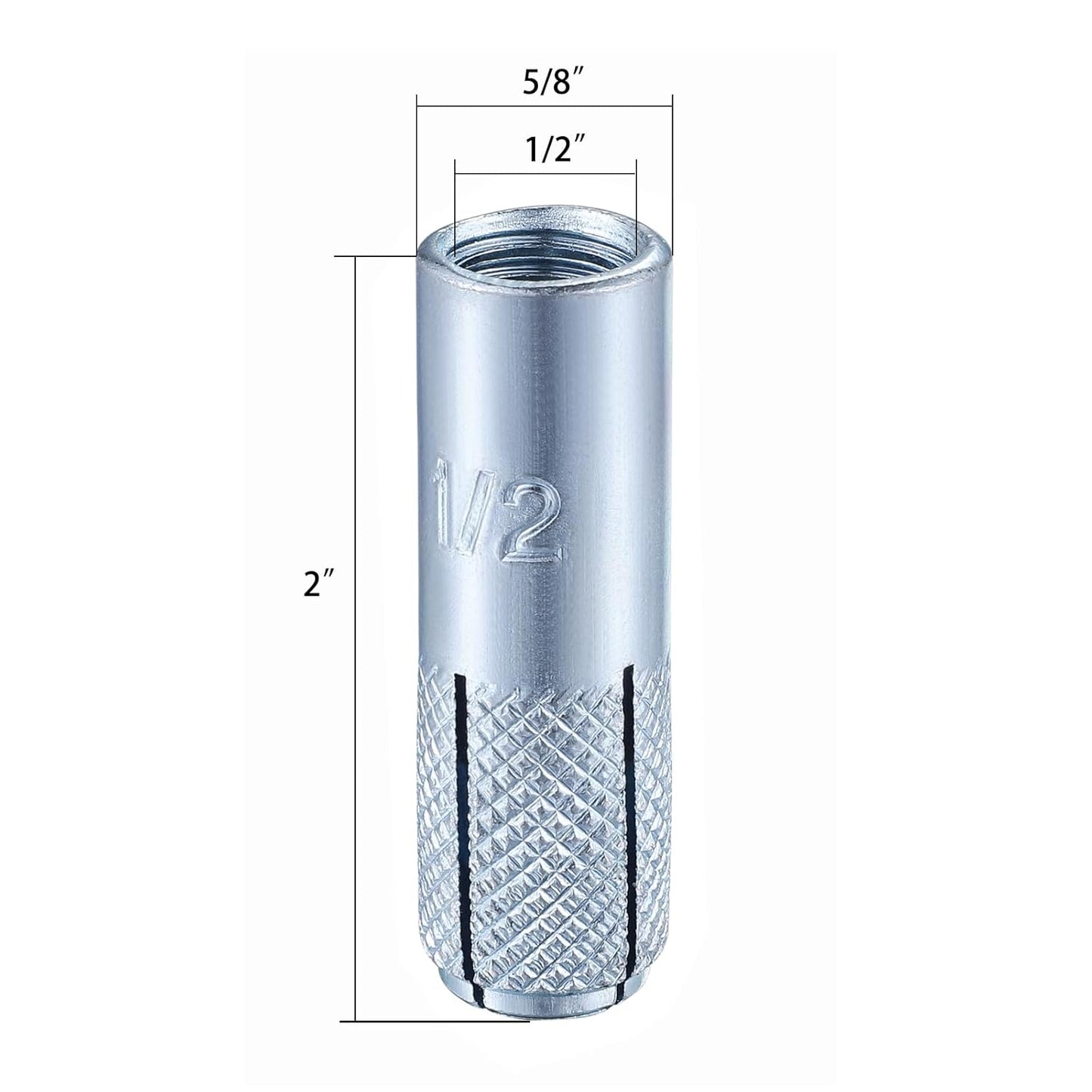 Wensilon(20 pcs) 1/2"-13 Premium Zinc Plated Carbon Steel Drop in Anchors Assortment, Knurled Drop-in-Anchor for Solid Concrete, Internal Forced Expansion Screw Bolts