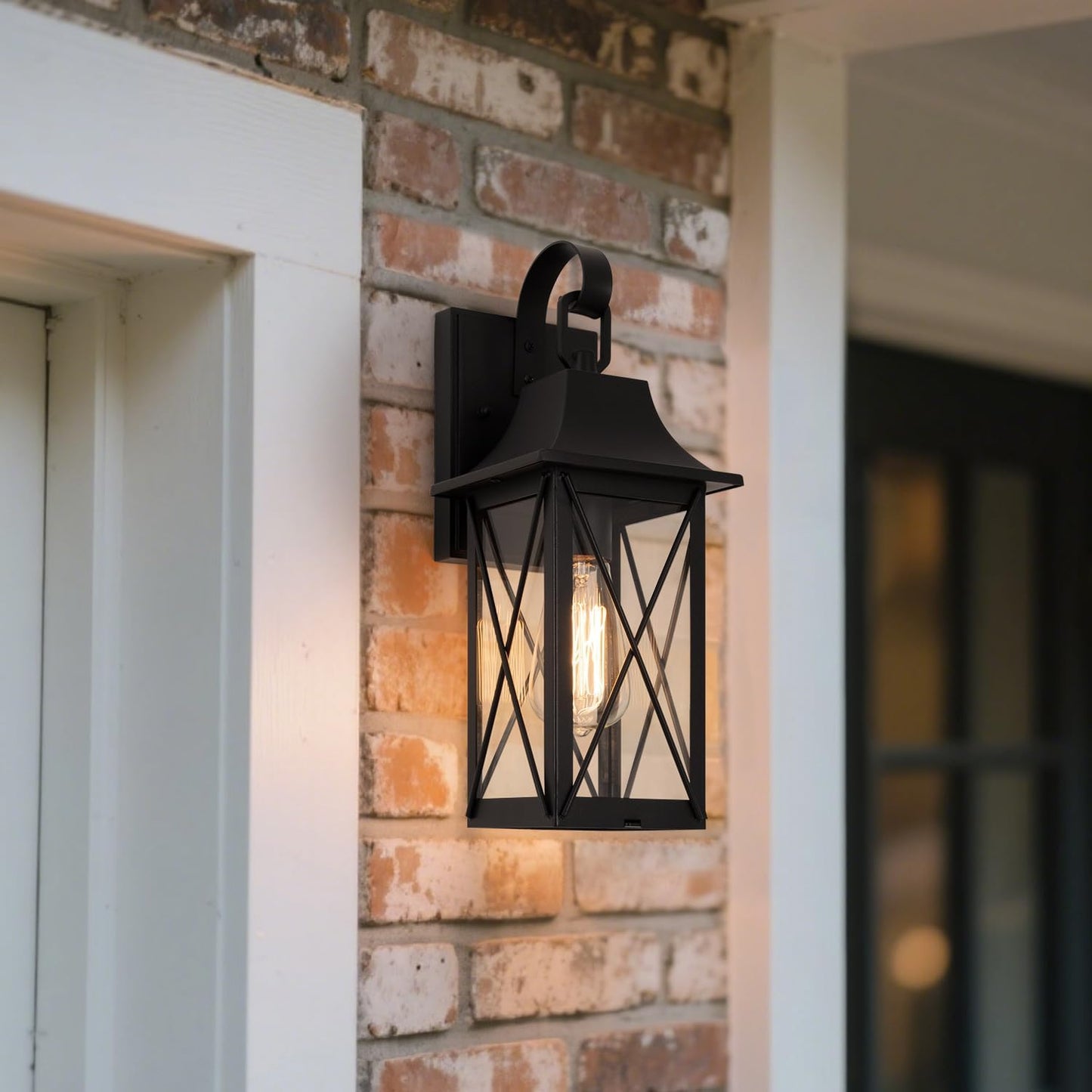 mirrea 15-inch Outdoor Porch Wall Light for House, Waterproof Exterior Sconce for Patio, Wall Mount Lighting Fixture for Front Door, Permanent Outside Lamp for Garage, Matte Black, Set of 2