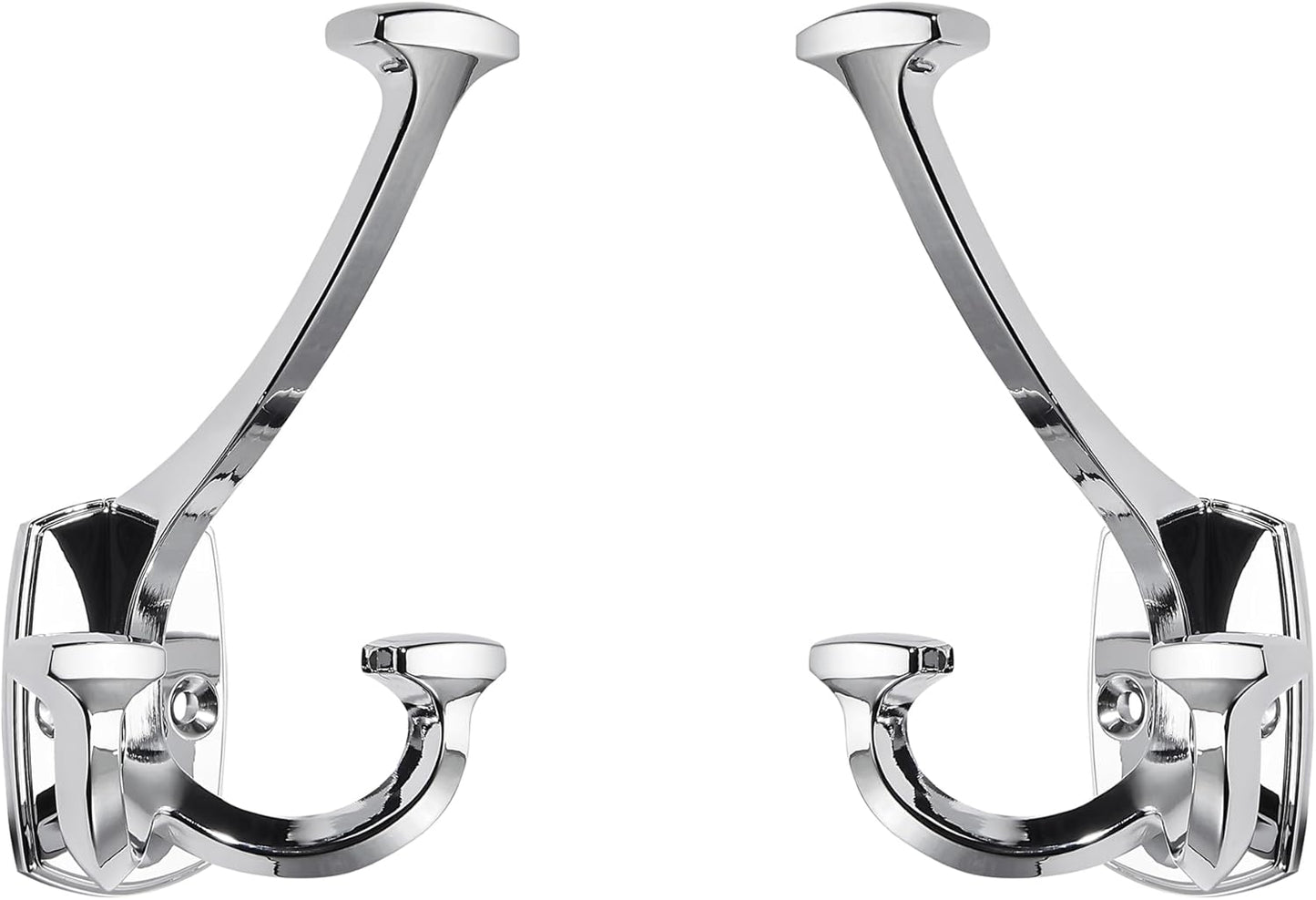 Large Wall Double-Sided Hook 2 Pack Polished Chrome Hook Decorative Heavy Duty Solid Large Coat Hooks for Towel Hanging Coats Robe Towel Bags Door Back 2 Prong Hooks