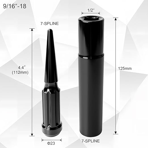 9/16-18 Spiked Lug Nuts, 3/4" Hex Closed End Nut with 1 Socket Key, Wheel Spiked Lug Nuts for Dodge Ram 1500 2500 3500, Ford F250 F350, Fit for Aftermarket Wheel (32Pcs,Black)