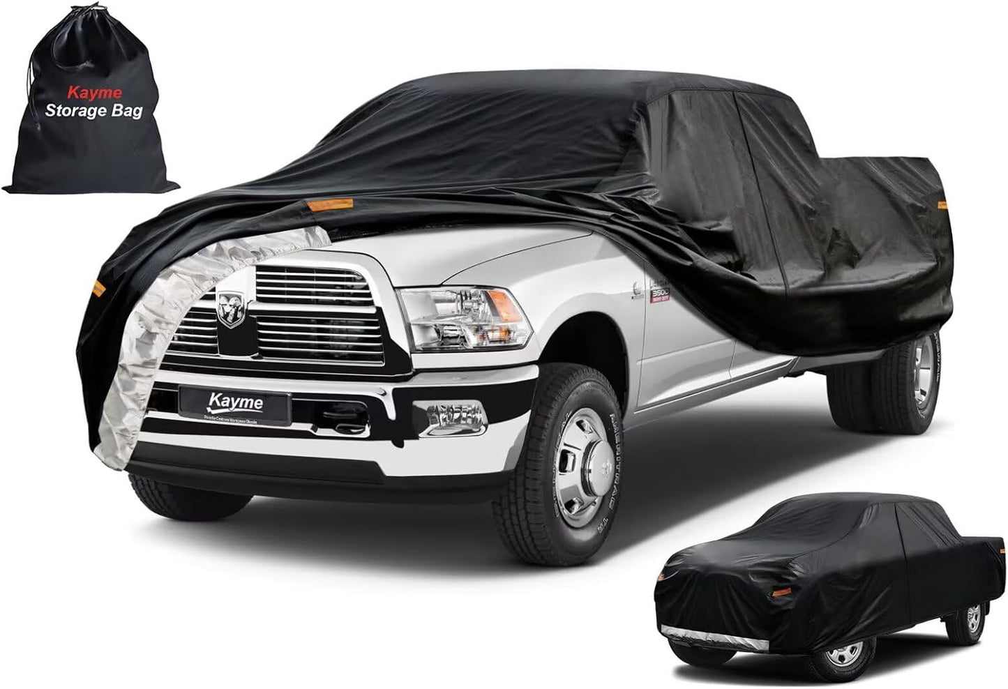 Kayme Truck Cover Custom Fit Dodge Ram 2500/3500(1994-2025) Quad/Extended Cab LB. Full Exterior Heavy Duty Outdoor Pickup Truck Car Cover Waterproof All Weather.Car Tarp for Wind Sun Dust Protection.