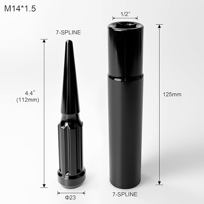 M14x1.5 Spiked Lug Nuts, 3/4" Hex Closed End Nut with 1 Socket Key, Wheel Spiked Lug Nuts for Silverado Sierra 1500 2500 3500, F150 F250 F350, Fit for Aftermarket Wheel (24Pcs,Black)