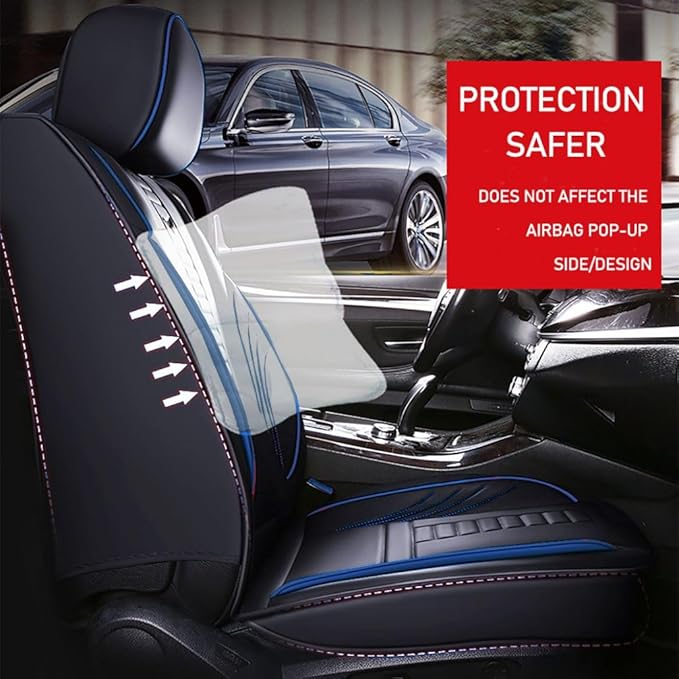 for Toyota RAV4 2008-2025 Car Seat Covers, Full Coverage Customized Seat Covers Premium Leather Waterproof Stain-Resistant Easy to Install (Full Set, Black&Blue)