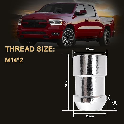 M14 x 2mm Wheel Locks Set, Fit for F-150 Heritage, F-350, Excursion, Mark LT, Wheel Locks and Lug Nuts, 4 Locking Lug Nuts 2 Pcs Key with 32Pcs Spike +1 Key, Chrome