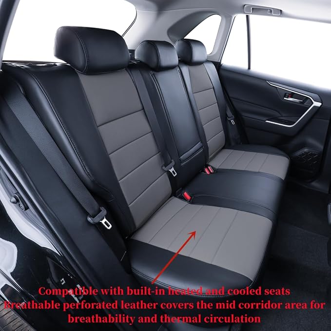 coverdream Rav4 Waterproof Leather Seat Covers Custom Fit for 2019-2024 2025 Toyota Rav4 Hybrid (Not for XSE/SE/Plug-in Hybrid),Full Coverage,Airbag Compatible,Car Seat Protector(Full Set,Black/Gray)