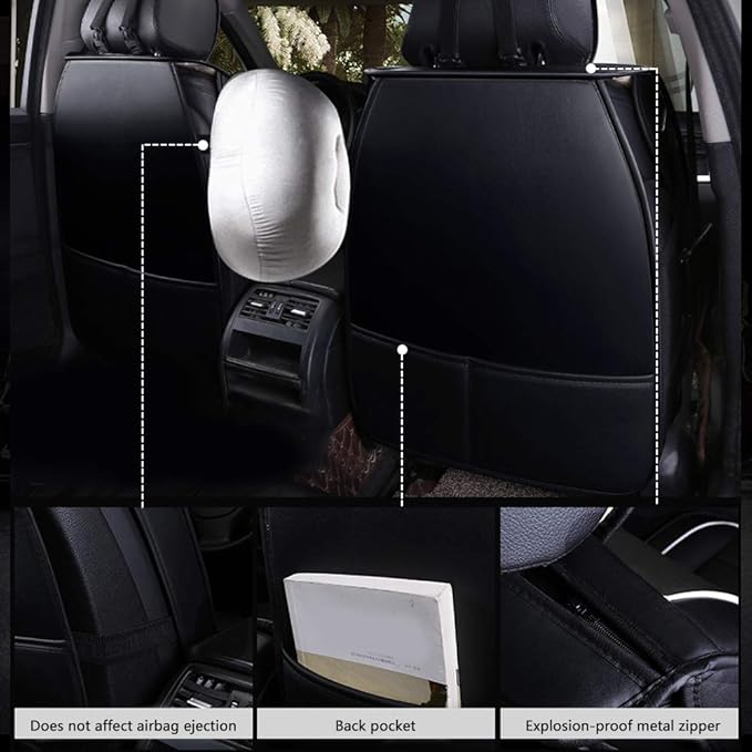 otoez Leather Car Seat Covers Full Set 5 Seats Faux Leatherette Automotive Seat Covers Universal Fit for Most Sedan SUV Truck Waterproof Vehicle Cushion Cover Protector (with Pillows)