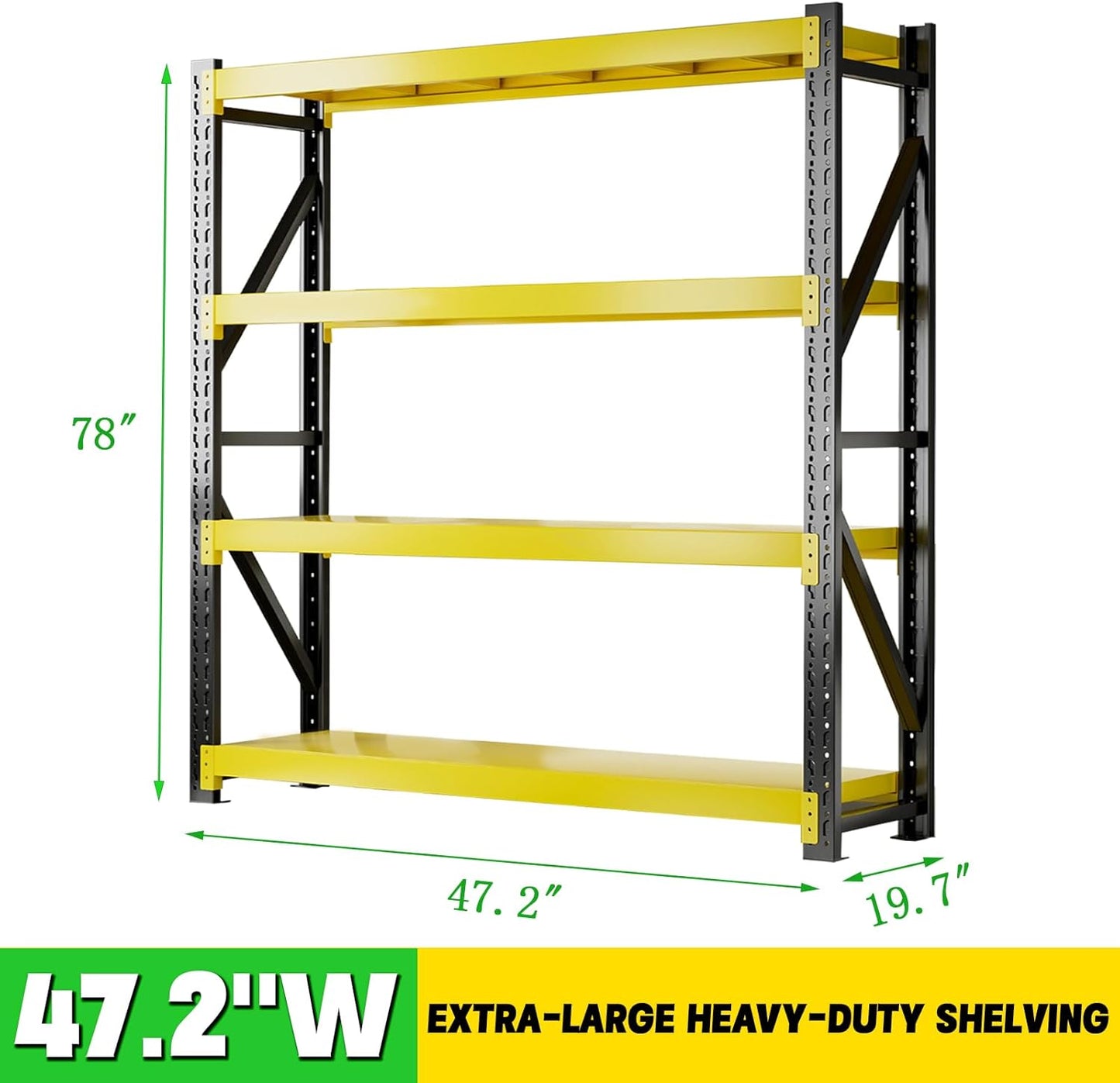 3000LBS Heavy Duty Storage Shelves,78''H Metal Garage Shelving, 4-Tier Adjustable Garage Organization Shelving Units, Industrial Shelving for Warehouse,Workshop- Black & Yellow