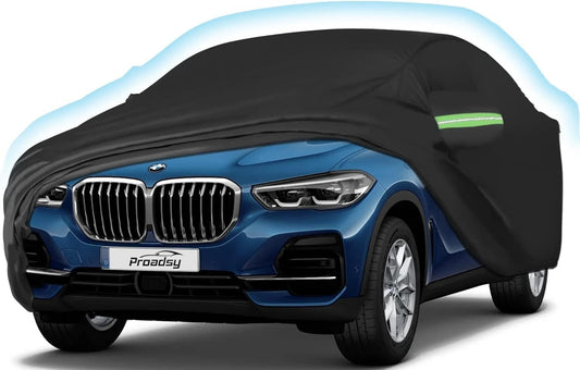 Proadsy 2025 Upgrade Car Cover for BMW X5 2007-2023 2024 2025,Waterproof All Weather for Automobiles, Windproof Snowproof Rain Hail Sun UV Protection Full Outdoor Indoor Exterior Car Covers, Black
