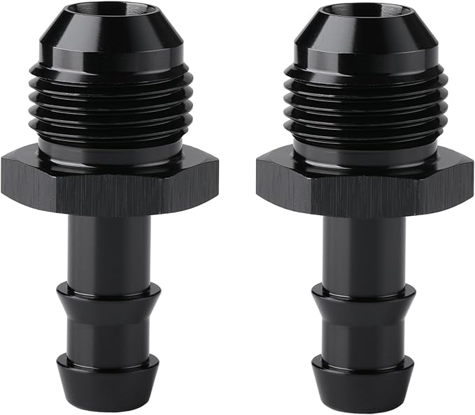 8AN Male Flare to 3/8 Hose Barb Straight Fitting Adapter Aluminum Black 2PCS