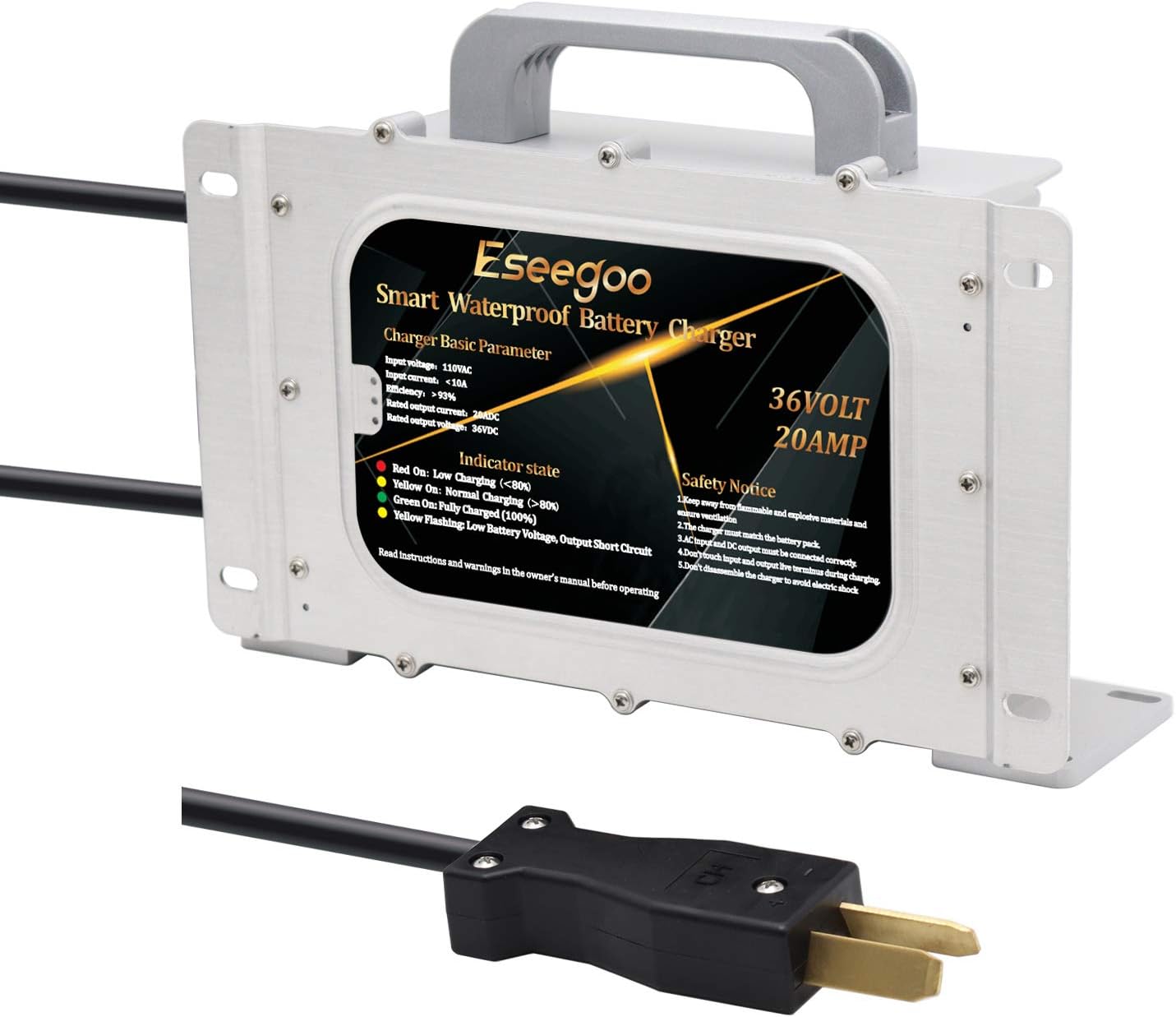 20AMP Battery Charger Replacement for 36 Volt Club Car/Yamaha Golf Cart Waterproof IP68 with Crowsfoot Plug