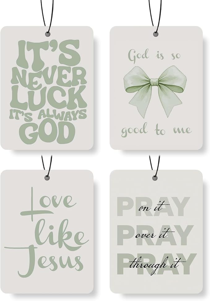 Christian Scripture Car Air Freshener 4Pcs, Inspirational Bible Quotes Hanging Scents,Light Green Bible Quote Gift Air Freshener Hanging in Car Wardrobe Drawer or Book.