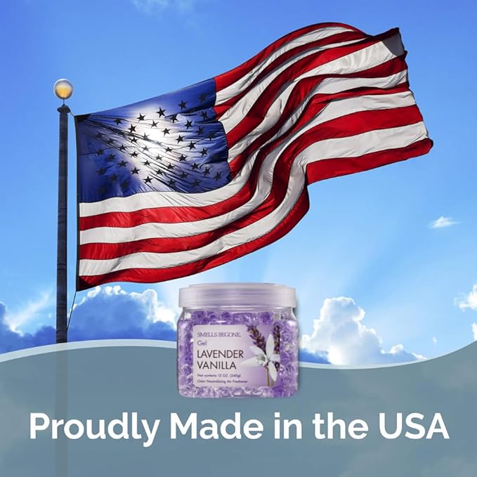 SMELLS BEGONE 12 oz Odor Eliminator Gel - Air Freshener- Absorbs & Eliminates Odor in Bathrooms, Basements, Cars, Boats, RVs & Pet Areas - Made with Essential Oils - Lavender Vanilla Scent (2-Pack)