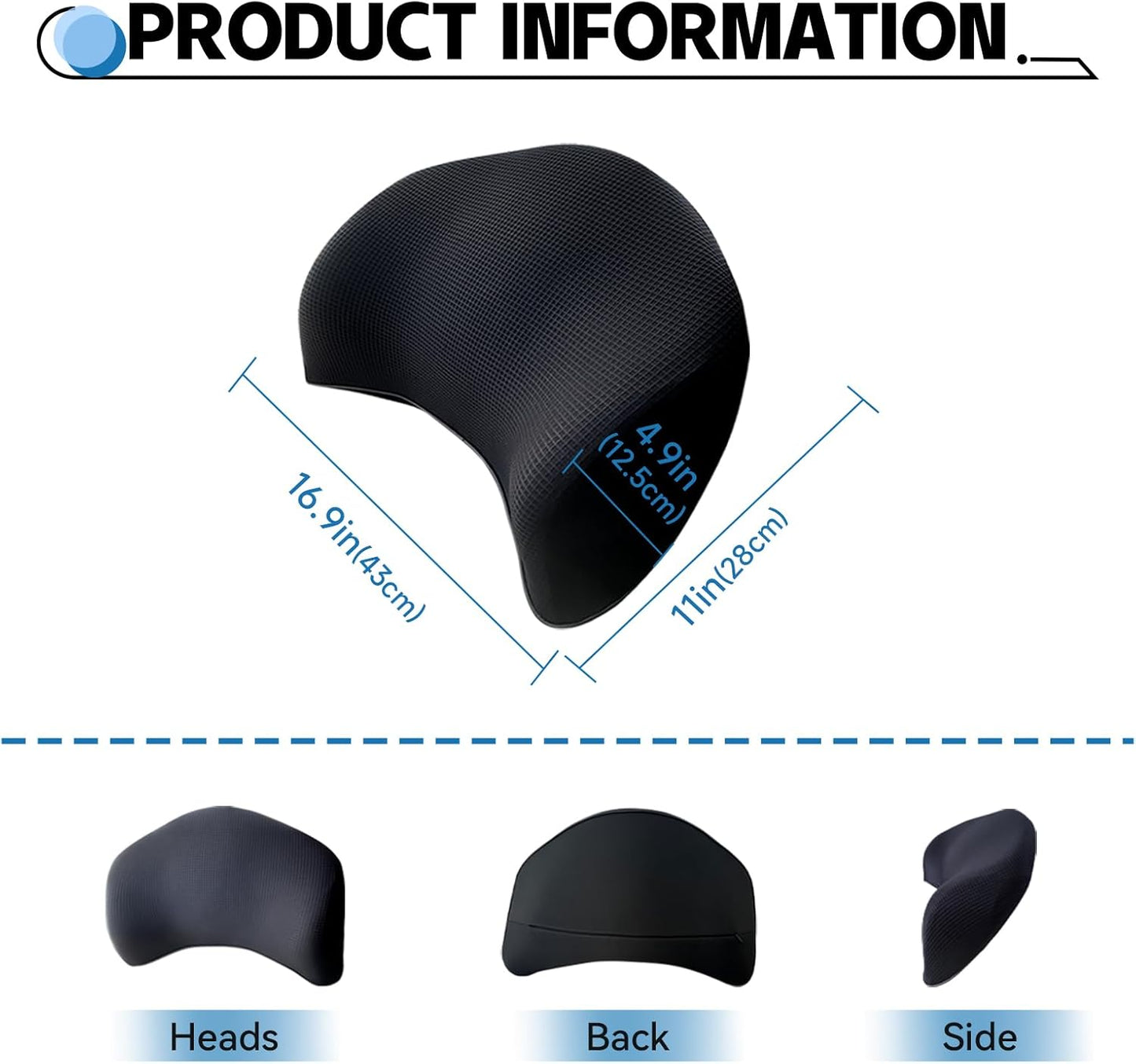 Lumbar Support Pillow for Car, 100% Memory Foam Lumbar Pillow with Breathable Removable Cover, Ergonomic Design - Back Pillow Lumbar Support Pillow for Car Seat/Back Pain Relief(Ice Silk Black, 1PC)