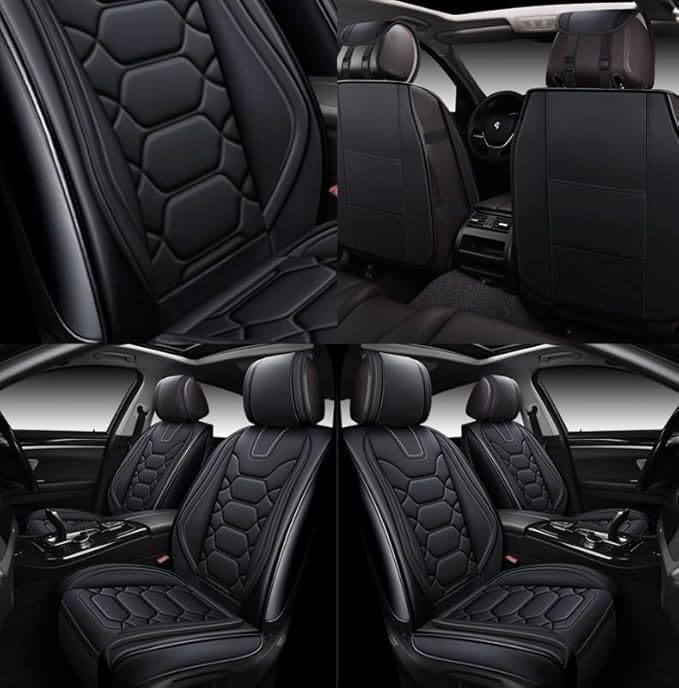 OASIS AUTO Car Seat Covers Front Seats, Waterproof Faux Leather Seat Covers for Cars Universal Fit for SUV, Truck, Sedan, Black Premium Car Seat Protector with Cushions (OS-004 Black)
