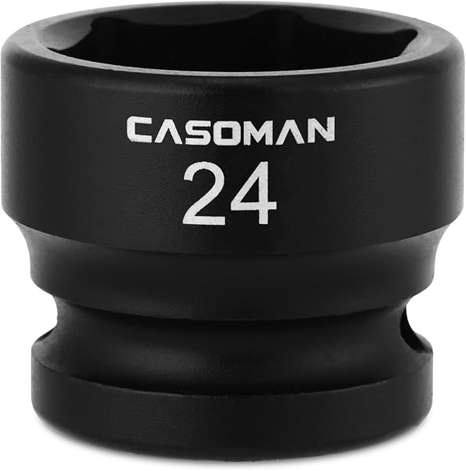 CASOMAN 1/2" Drive 24mm Stubby Impact Socket Set, 6-Point, 1.1" Length, CR-MO, Metric