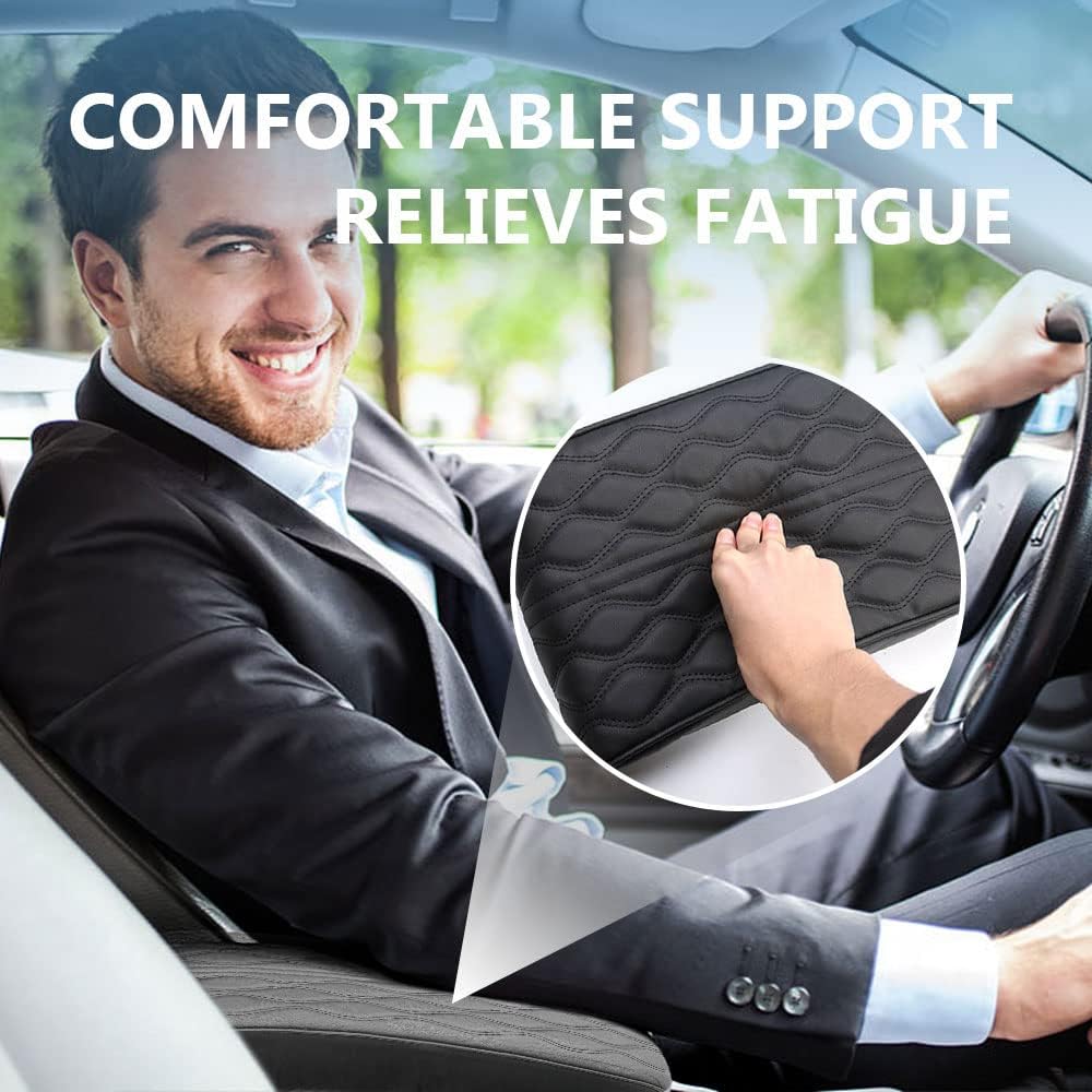 2025 Upgrade Universal Style Memory Cotton Car Armrest Box Pad,New Leather Car Armrest Box Pad Car Center Console Cover Pad,Vehicle Seat Box Cushion Protector for SUV Truck (Coffee, Angle Pattern)