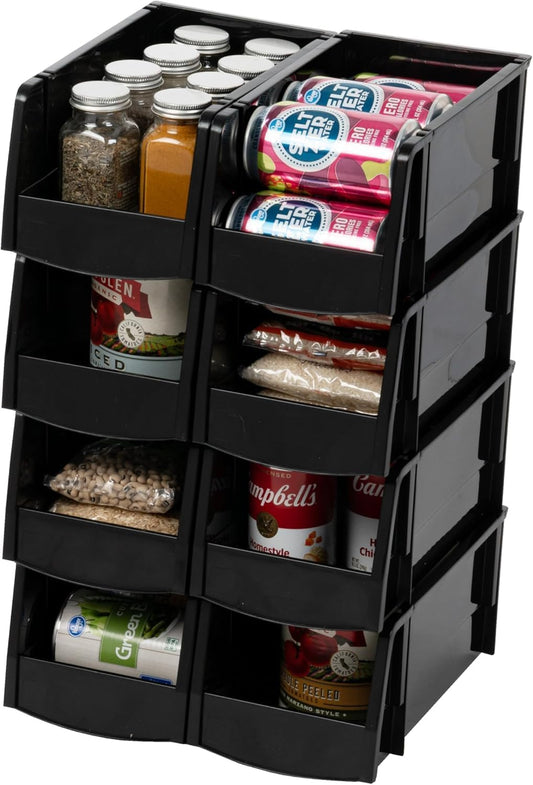 IRIS USA Plastic Shelf Bins Stackable Open Front Storage Bins Plastic Hanging Organizer Bin Caddy Basket for Hardware Crafts, Small Parts, Nuts and Bolts, Tool Storage - Medium Black 8 Pack