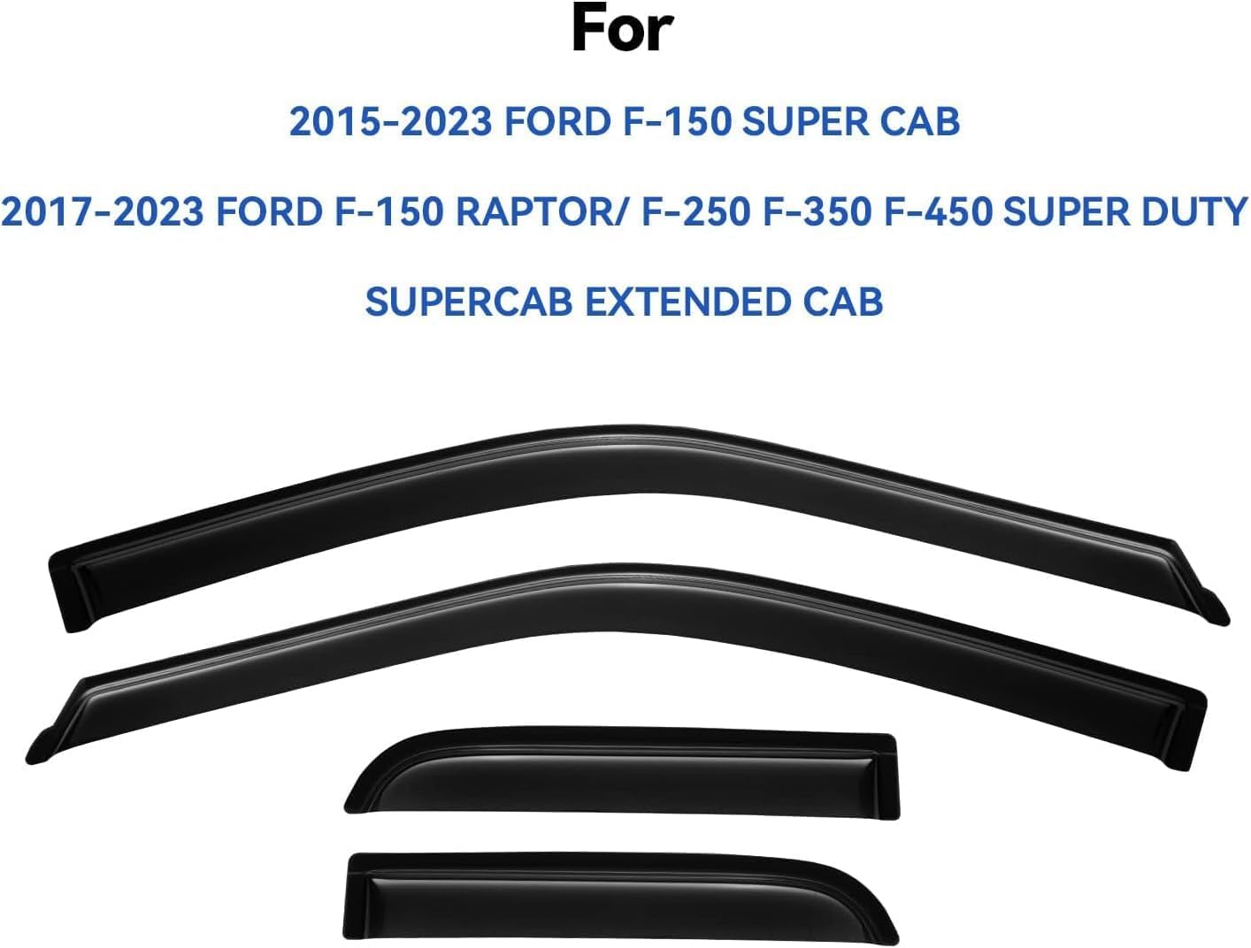 Window Visors Rain Guards for 2015-2024 Ford F150 SuperCab, Out-Channel Window Vent Wind Deflectors Visors Shades for 2017-2024 Ford F150 Raptor/ F250 /F350/ F450 Super Duty Extended Cab
