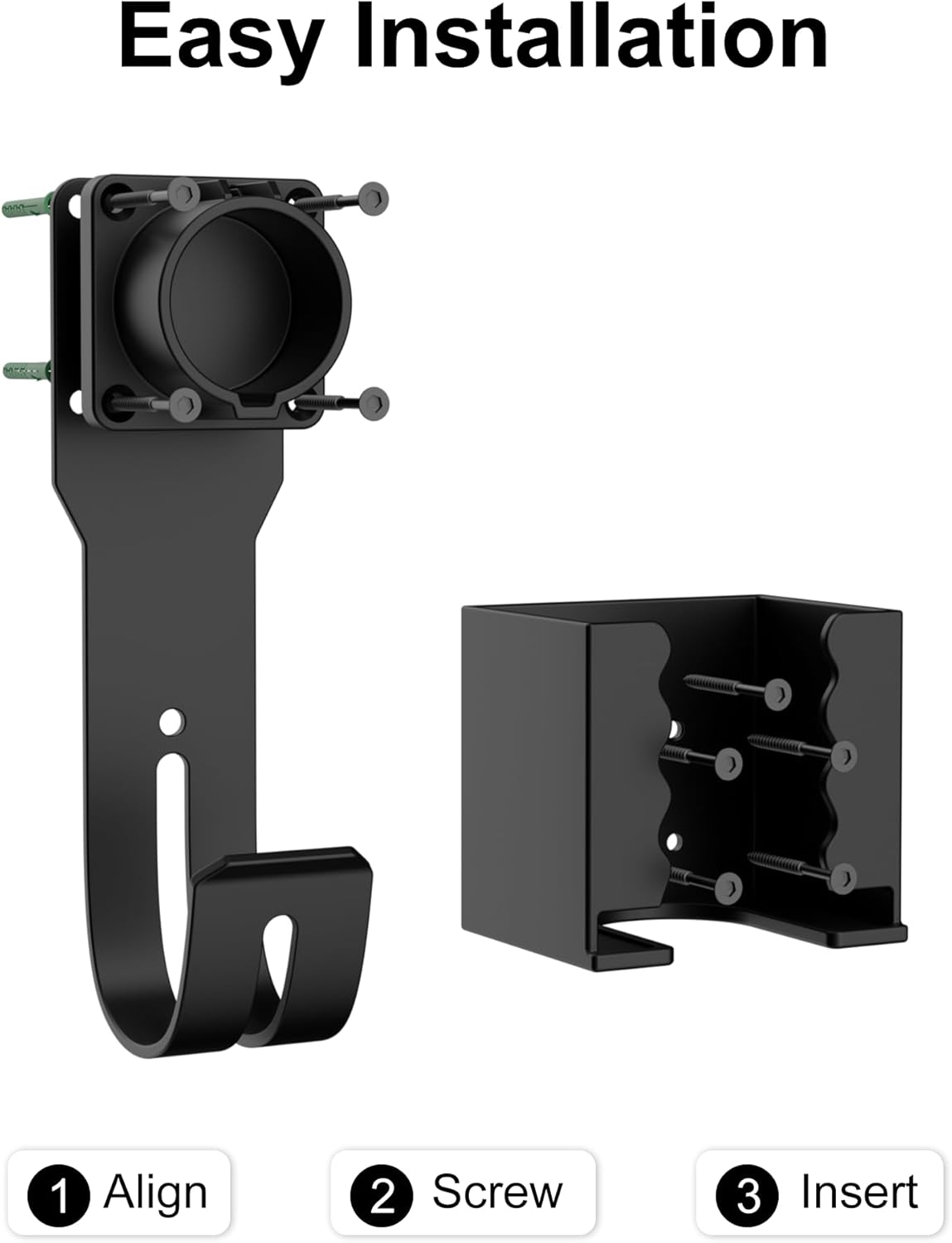 EV Charger Holder Wall Mount Kit, Ev Charging Cable Holder, EV Cable Box Organizer&J-Hook Electric Car Plug Nozzle Holster for SAE J1772 Connector(Indoor/Outdoor Use)