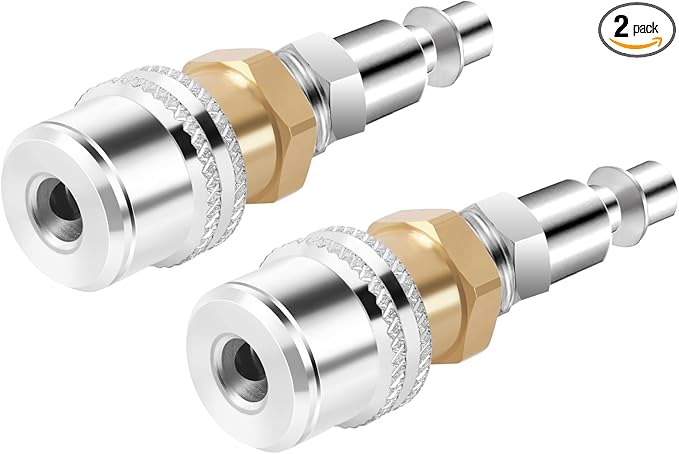 GODESON Lock On Air Chuck,1/4FNPT Closed Flow Brass Tire Chuck with Standard Male Quick Plug,Tire Air Chuck for Tire Inflator Gauge and Air Compressor(Pack of 2)