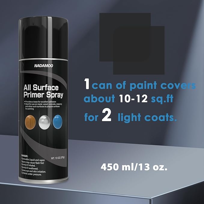 NADAMOO All Surface Primer Spray, One-Part Epoxy Primer Matte Black, 2 Cans, Enhance Adhesion for Multi Surface - Porcelain, Glass, Metal, Plastic, Wood