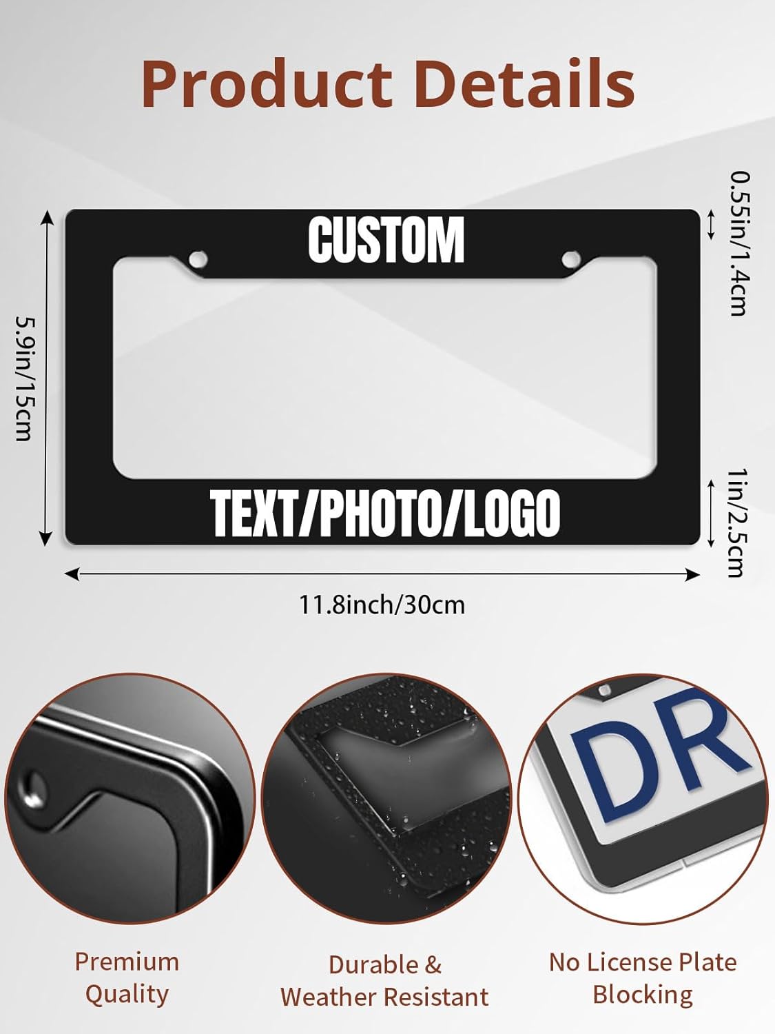 Custom License Plate Frame – Personalized License Plate Holder with Photo & Text – Rust-Proof Aluminum Car Tag Cover for Front/Rear, Car Accessory for Men & Women, Includes Screws, 12"x6" (2 Holes)