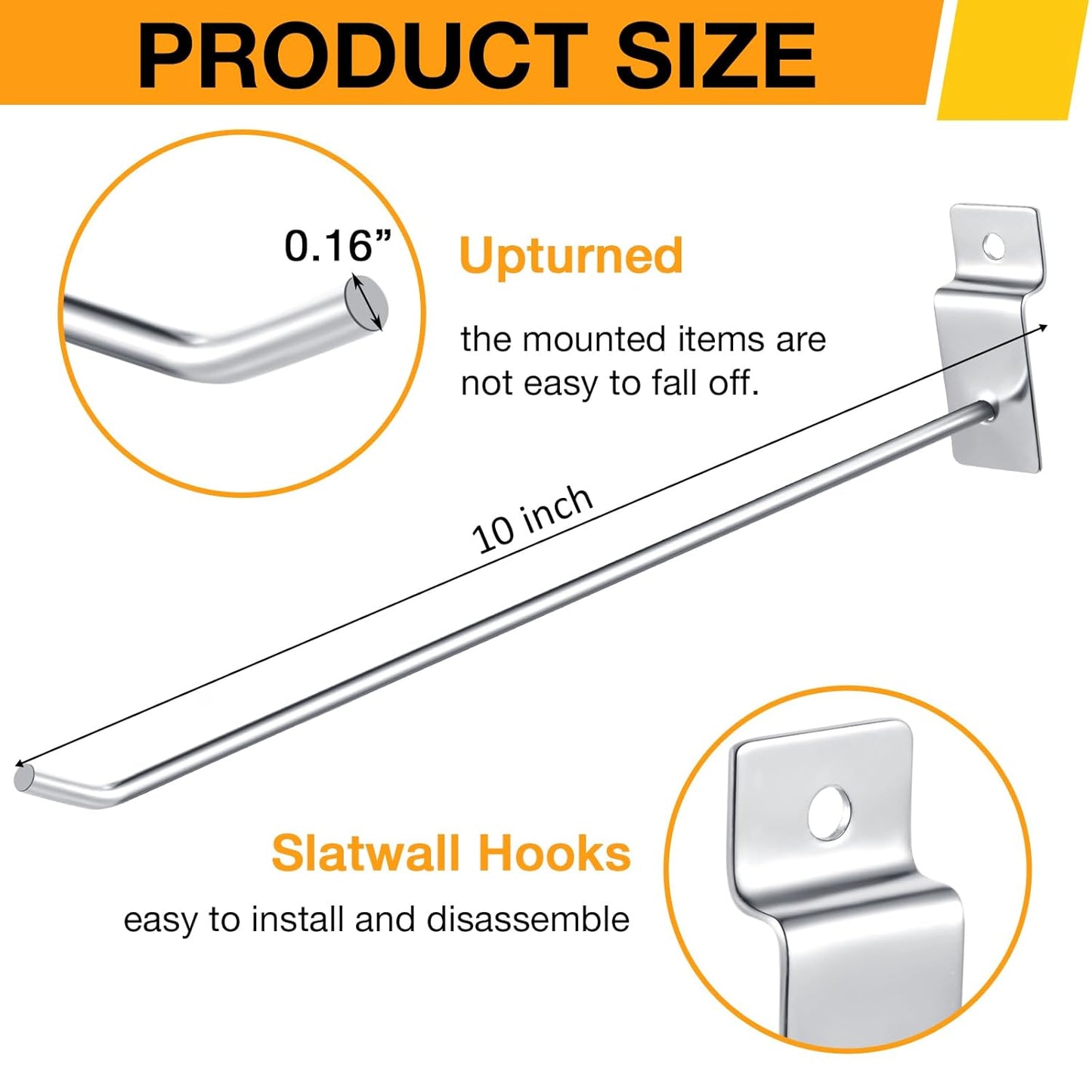 Moxweyeni 100 Pcs Heavy Duty Slatwall Panel Hooks Hanging Metal Slat Wall Hanging Hooks Silver Slat Wall Hanger Commercial Grade Slatwall Pegs Accessories for Shop Retail Display(10 Inch)