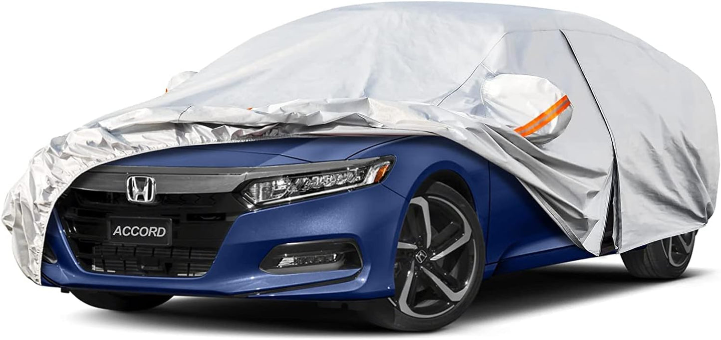 Kayme 6 Layers Car Cover Custom Fit for Honda Accord Sedan/Coupe (2001-2025) Waterproof All Weather for Automobiles, Outdoor Full Cover Rain Sun UV Protection with Zipper Cotton/Silver