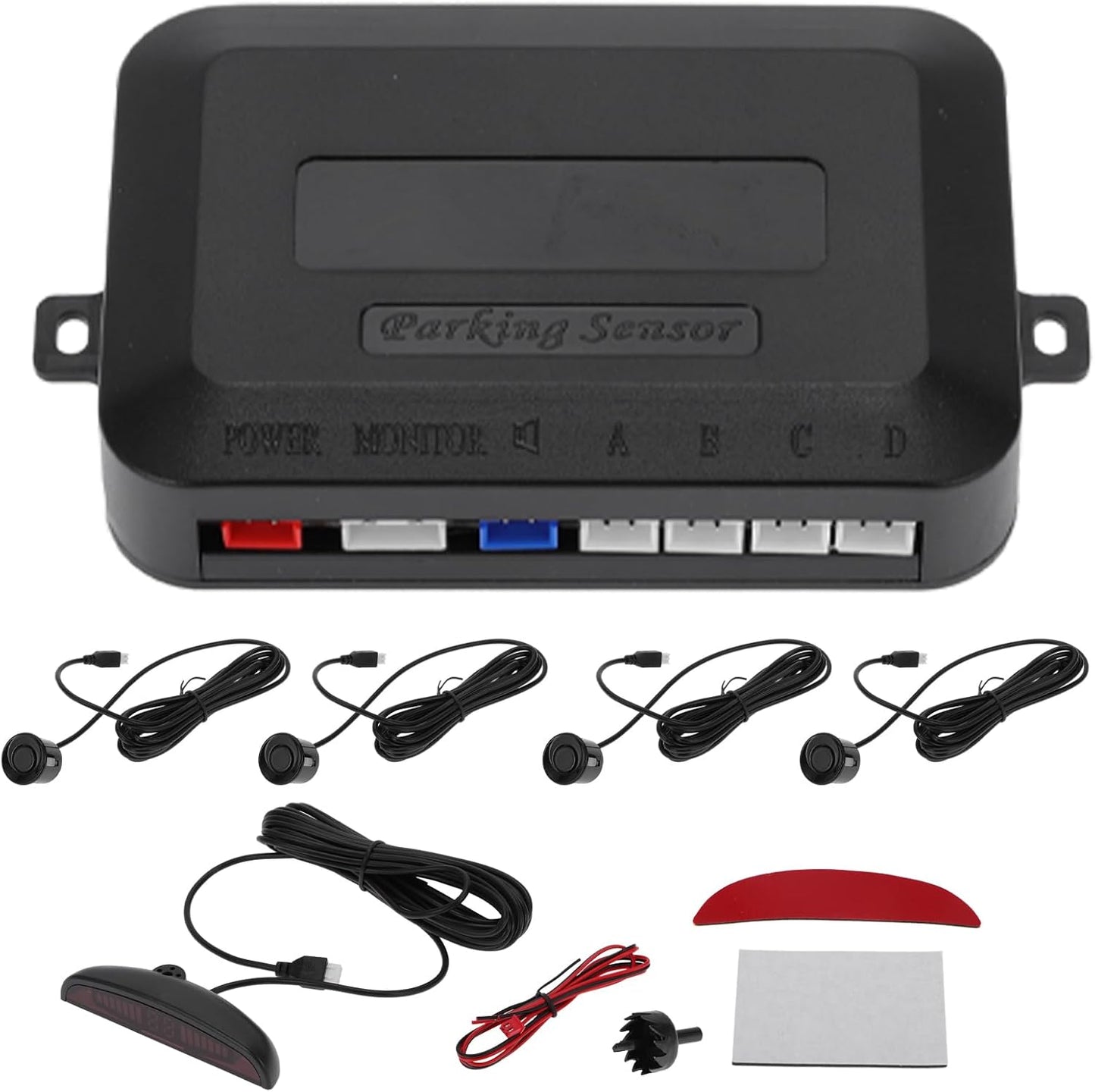 Motoforti Universal Car Auto Vehicle Reverse Backup Radar System Reverse Parking Sensors Alarm Buzzer Reminder Distance Detection Black 4Parking Sensors