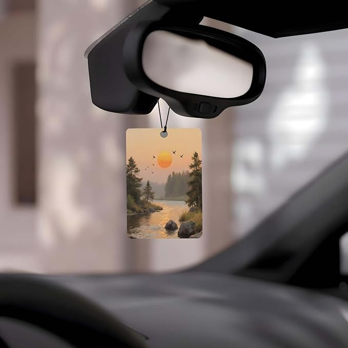 Sunset Landscape Car Air Freshener 4 Pcs, Oil Painting - Style Scenery Hanging Air Freshener for Cars Closet Drawer Books, Car Accessories Mirror Decor for Nature Lovers.