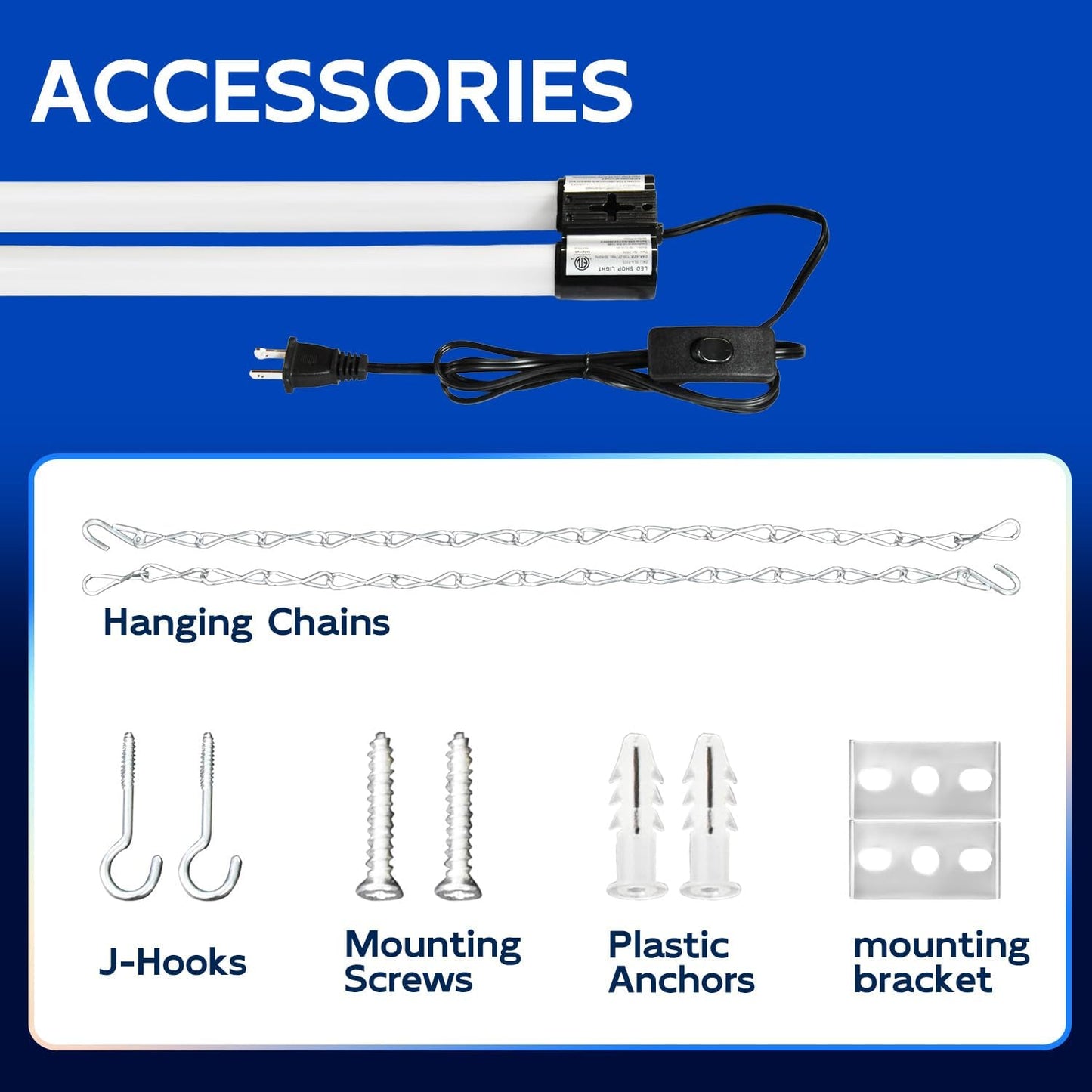 hykolity 4 Pack Linkable LED Shop Light, 4FT 42W [250W Equivalent], 4400lm, 5000K Daylight, with Plug, Utility Light Fixture, Hanging or Surface Mount, Black