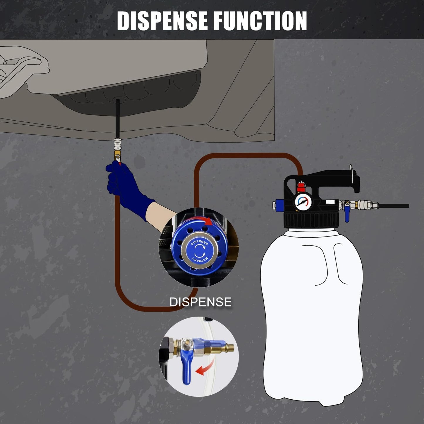 JIFETOR Transmission Fluid Pump Pneumatic Extractor and Dispenser Tool Kit, 10L ATF Fill and Evacuator Oil Can Set with 15PCS ATF Adapters 3PCS 1M Hose for Gear Oil Garage and Shop Fluid Transfer