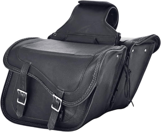 Dream Apparel Naked Cowhide Leather Motorcycle Saddle Bags Studded Throw Over Saddlebags, Motorcycle Side Bags for Honda Shadow Sportster Softail Dyna V-star (Black, No Studs)