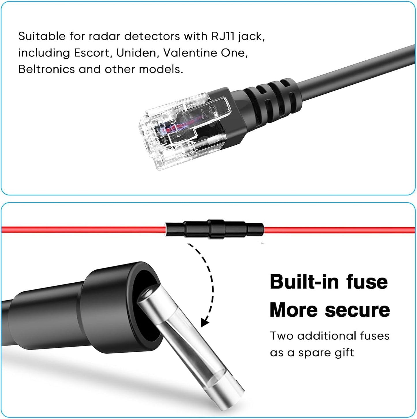 Radar Detector Rearview Mirror Rod Mounting Bracket and Radar Direct Power Cord Hardwired Kit and Fuse Tap(for Uniden Radar Models)