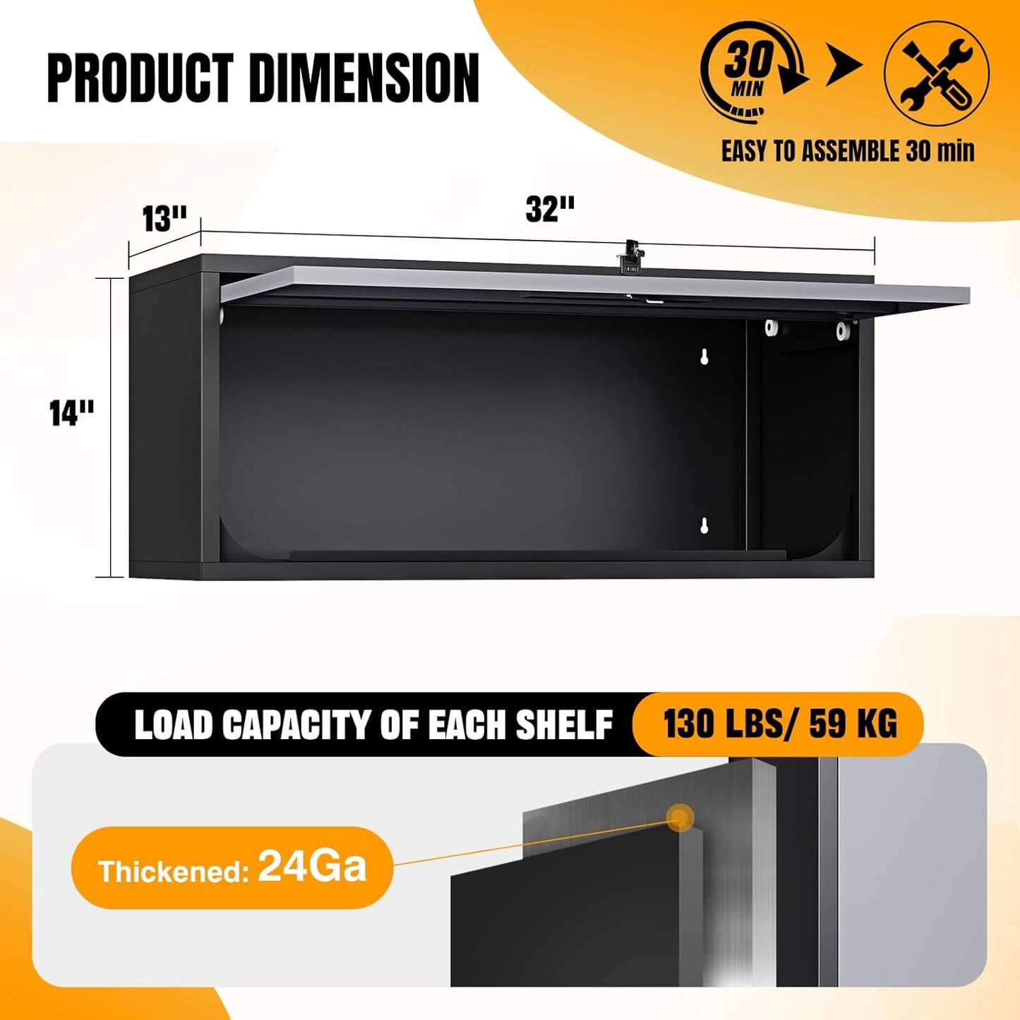 Wall Mounted Steel Metal Garage Storage Cabinet, Wall Cabinet Shelf Floating Garage Tool Cabinet Trailer Cabinets Work Shop Wall Heavy Duty Assembly Required White