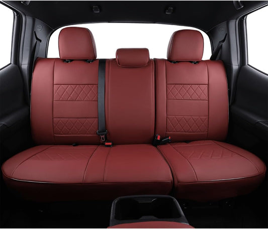 EKR Custom Fit Tacoma Rear Car Seat Covers for Select Toyota Tacoma (Petrol) 2024 2025 Double cab SR,SR5,TRD Sport,TRD Off-Road,Limited - Second Row Only,Leather (Burgundy)