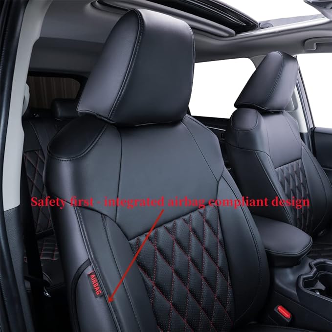 coverdream RAV4 Waterproof Leather Seat Covers Custom Fit for 2019-2024 2025 Toyota RAV4 LE,XLE,XLE Premium,Limited,Full Coverage,Airbag Compatible,Car Seat Protector(Full Set,Red/Black)