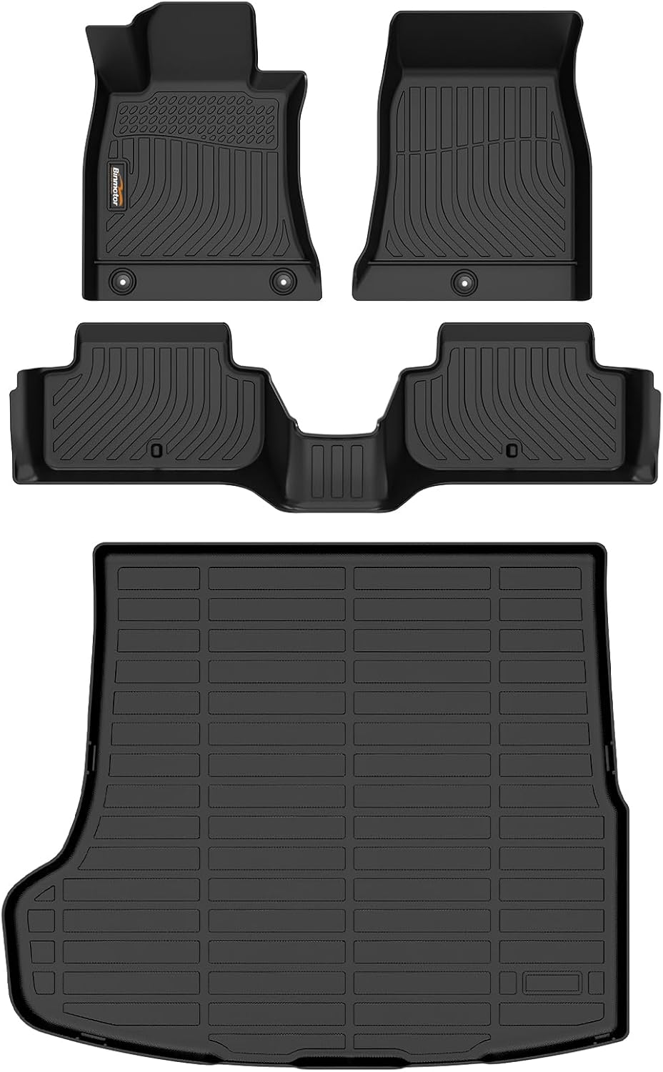 Binmotor-Floor Mats and Cargo Liner Set for Genesis G70 RWD 2019-2024 2025,2 Rows Floor Mats with Cargo Mat Set,Waterproof TPE Rubber Liners for Genesis G70 RWD Trunk Liner Accessories Mats -Black