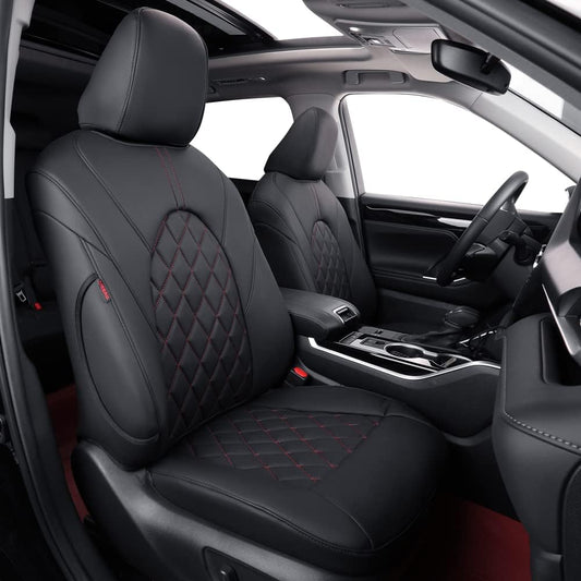 coverdream Camry Seat Covers Custom Fit for 2012-2017 Toyota Camry L, LE,XLE,Full Coverage Waterproof Leatherette Car Seat Protector (Full Set,Black/Red)