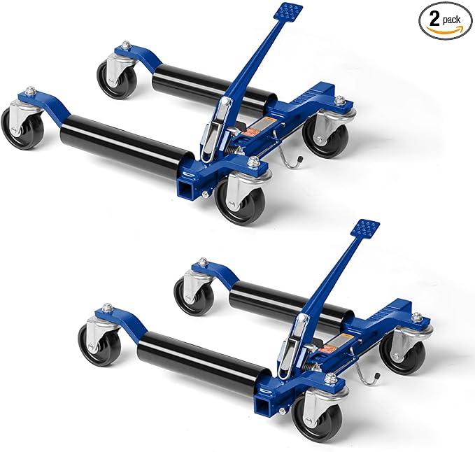 TUFFIOM Car Wheel Dolly Jack Set of 2, Mechanical 1500-lbs Car Skates, 12'' Wheel Vehicle Positioning Jack, Heavy Duty Rollers with Ratcheting Foot Pedal for Tire Auto Repair Moving, Blue