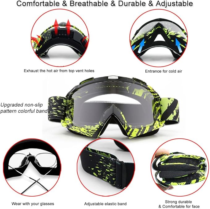 SPOSUNE Dirt Bike ATV Goggles UV400 Motorcycle Goggles for Men Women Youth Motocross Riding Goggles Windproof Dustproof