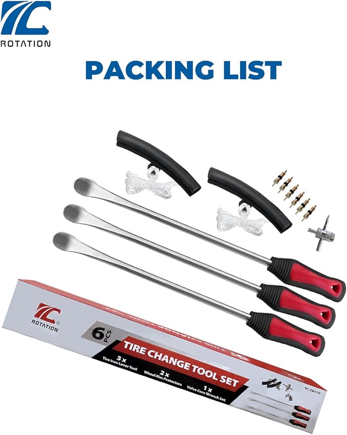 ROTATION Tire Lever Iron Tool Kit, 14.5 inch Steel, Professional Tire Changing Tools for Motorcycle, Dirt Bike, Lawn Mower | 6-Piece Set