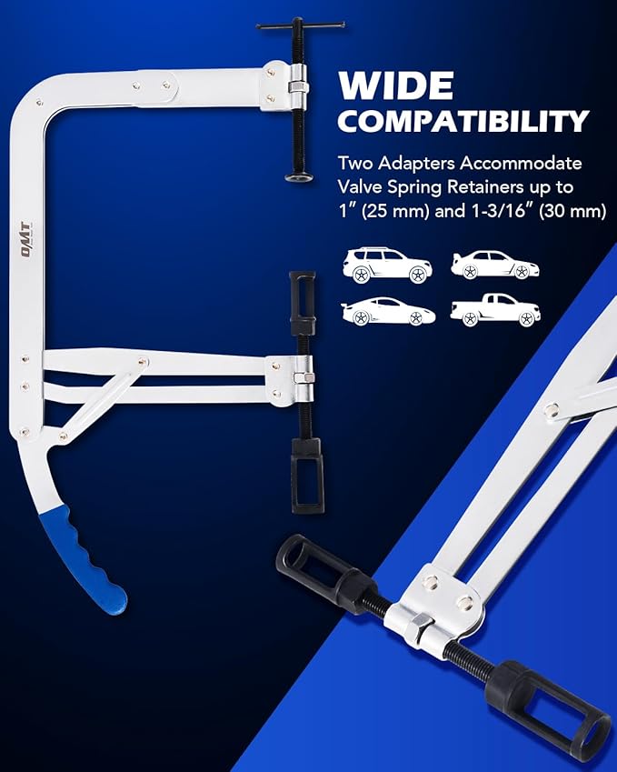 Orion Motor Tech Universal Valve Spring Compressor Tool, Valve Spring Removal Tool & Adjustment Tool with 1" & 1-3/16" Adapters, Direct Action Valve Spring Compression Tool for Cars Trucks and More