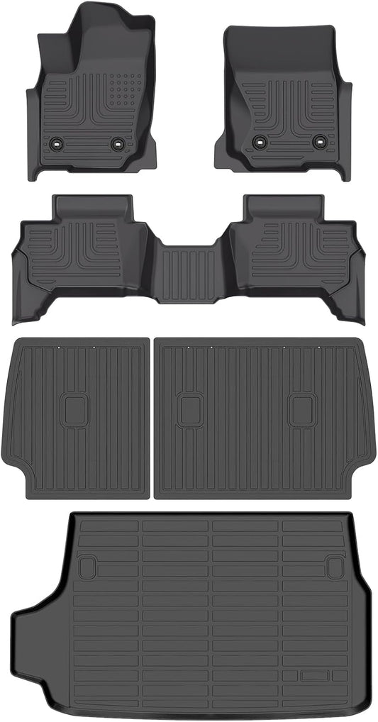 Wayhigh-All Weather Floor Mats and Cargo Mat Set Fit for Toyota 4Runner 2025 5-Seater(Not for Hybrid/EV) TPE Car Mats with Backrest Mat Heavy Duty Rubber Floor Liners for 4Runner 2025 Accessories