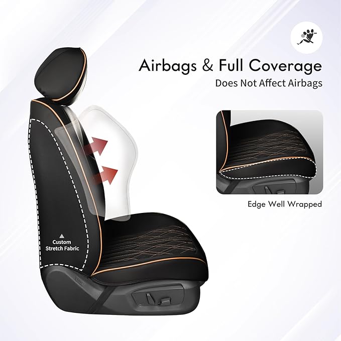 Huidasource Car Seat Covers Full Set, Automotive Seat Cover for Most Car SUV Pickup Truck, Universal Fit for Mazda for Honda for Mini for BMW for Buick for Subaru for Toyota(Full Set/Black&Orange)