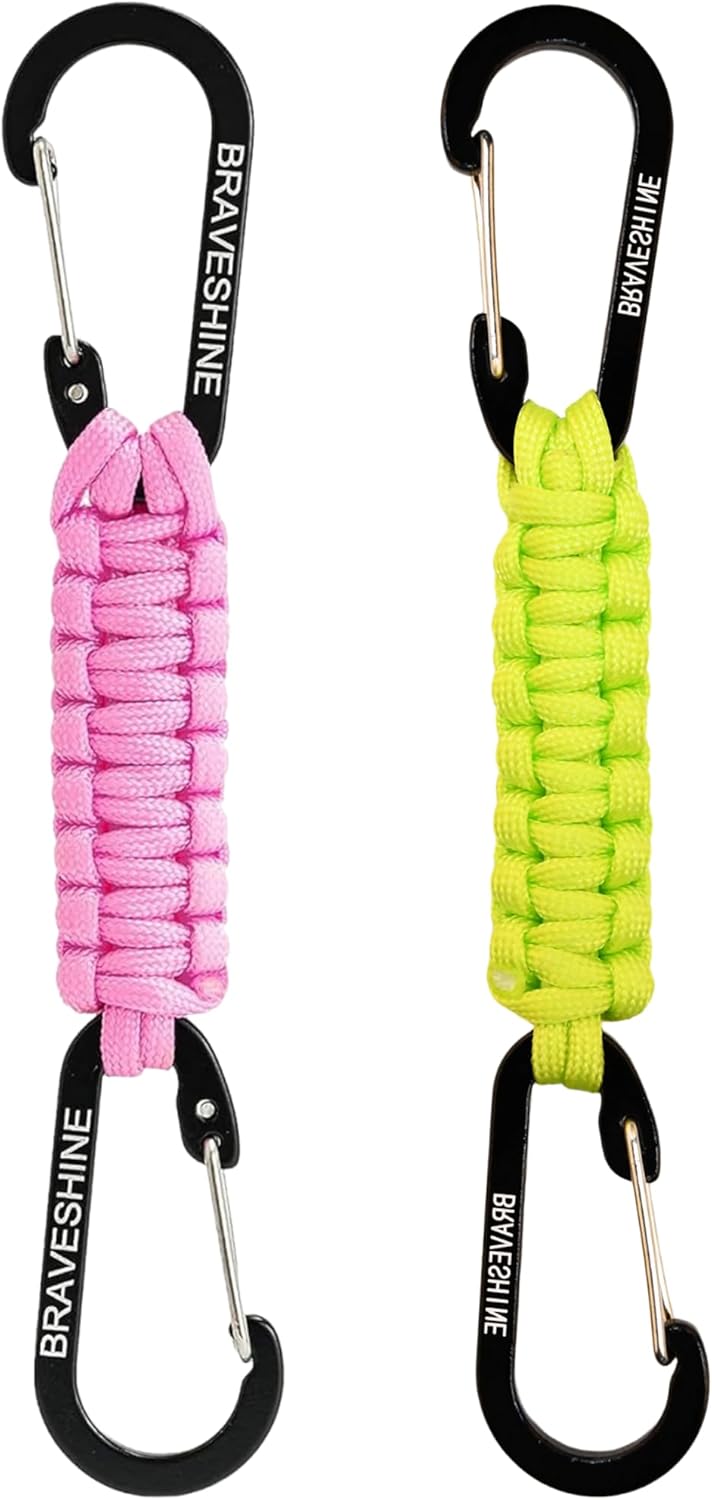 BRAVESHINE Paracord Keychain Carabiner Clip, D Ring Lanyard Hanger Stroller Hook for Water Bottle, Key, Backpacks, Men, Women