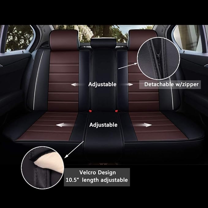otoez Car Seat Covers Full Set, Leather Seat Covers for Car, 5 Seat Waterproof Automotive Front and Rear Seat Cushion Protector Fit for Most Car Sedan Truck (with Pillows)