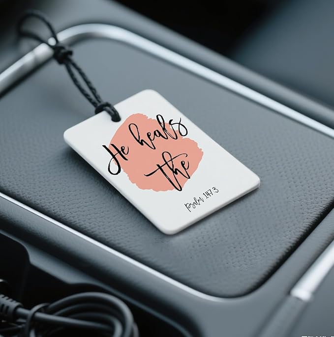 Christian Healing Cologne Car Air Fresheners - Psalm 147:3 Scripture Designs Natural Non Toxic Air Freshener, 4 - Pack Ideal Decor & Gift for Faith - Based Comfort, for Car, Closet & Home