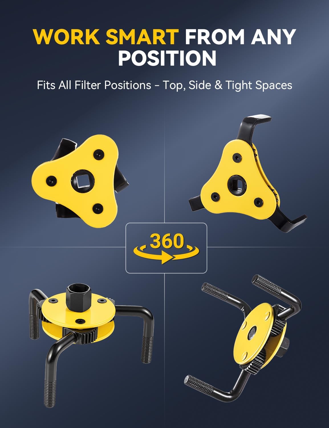 Oil Filter Wrench Set - Professional 2-Piece oil filter removal tool Kit for Cars, Trucks & Motorcycles, 3/8" & 1/2" Drive, Fits 1.9"-5.1" Filters