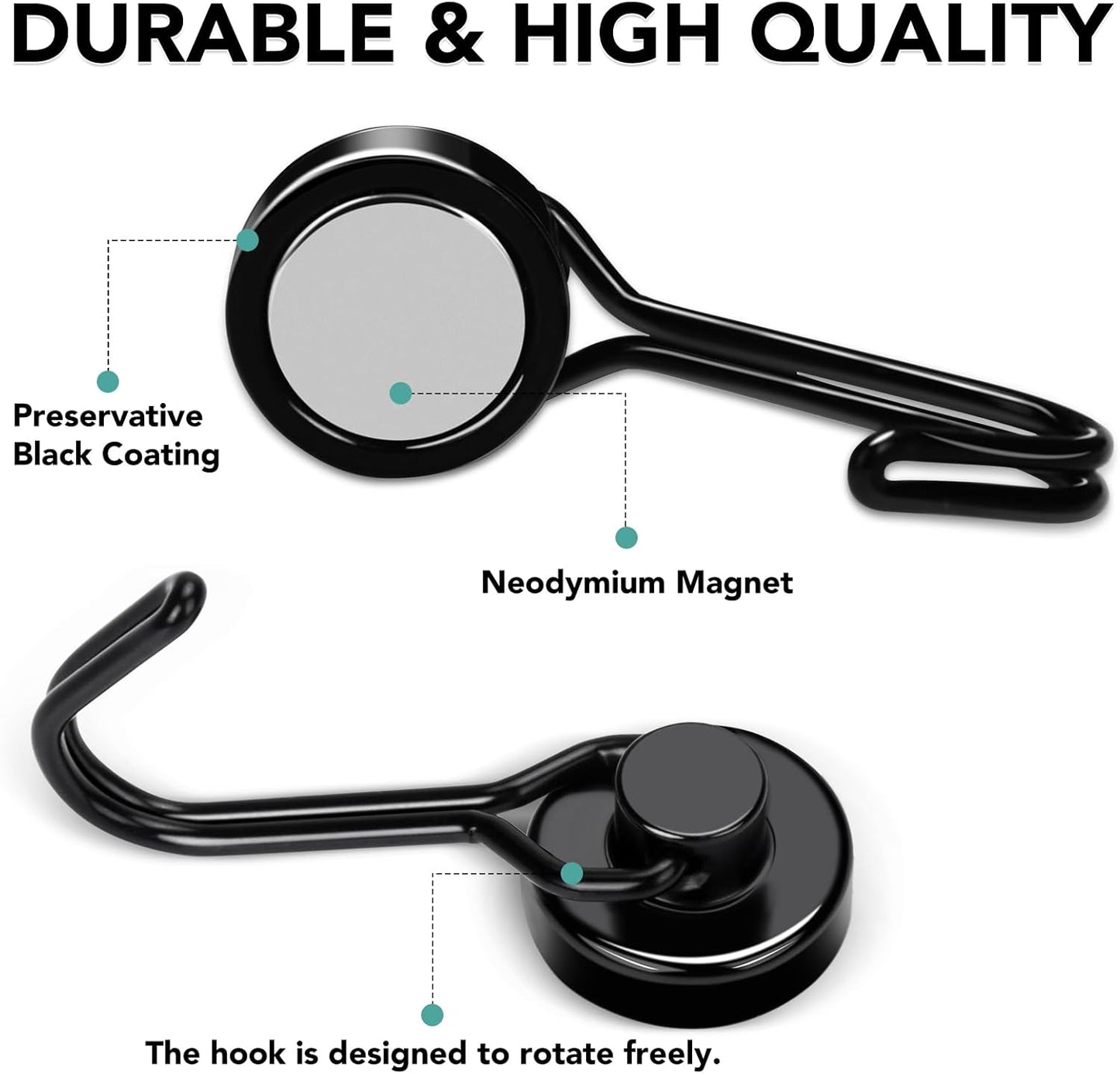 MIKEDE 12 Pack Magnetic Hooks, 40Lbs Heavy Duty Neodymium Magnet Hooks Black Magnetic Swivel Hooks for Hanging, Rust Proof Strong Magnets with Hook Magnetic Metal Hanger for Toolbox, Storage